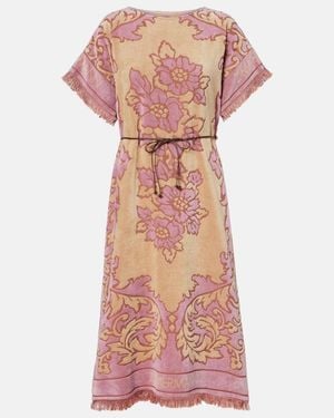Zimmermann Aster Floral Fringed Cotton Terry Midi Dress - Pink