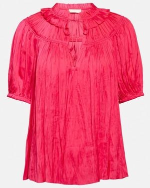 Ulla Johnson Eleni Plissé Satin Top - Pink