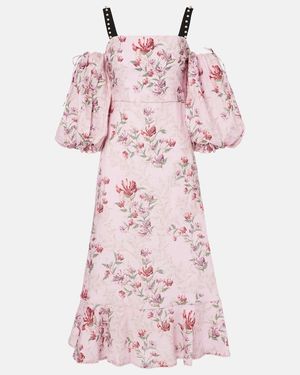 Agua Bendita Mercedes Wisteria Floral Linen Midi Dress - Pink