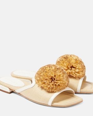 Jimmy Choo Nako Leather-Trimmed Raffia Slides - Metallic