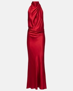 The Sei Draped Halterneck Silk Satin Gown - Red