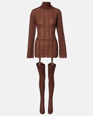 AYA MUSE Cable-Knit Minidress And Tights Set - Brown