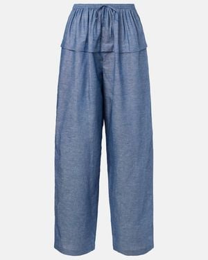 Alaïa Cotton And Linen Wide-Leg Trousers - Blue