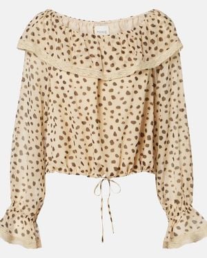 Posse Priscilla Leopard-Print Silk Blouse - Natural