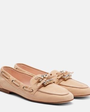 Roger Vivier Boat Strass Embellished Suede Boat Shoes - Natural