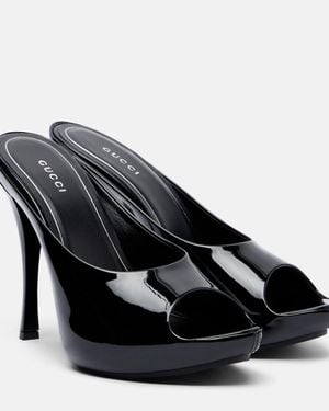 Gucci Plateau-Pantoletten Viv Aus Lackleder - Schwarz