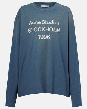 Acne Studios Logo Distressed Cotton-Blend Jersey T-Shirt - Blue