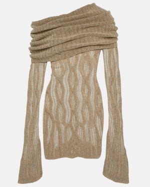 Jean Paul Gaultier Clavicle One-shoulder Long Sleeve Cable Stitch Virgin Wool Blend Jumper Dress - Natural