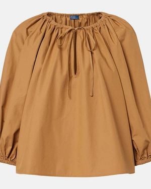 Polo Ralph Lauren Gathered Cotton Poplin Blouse - Brown