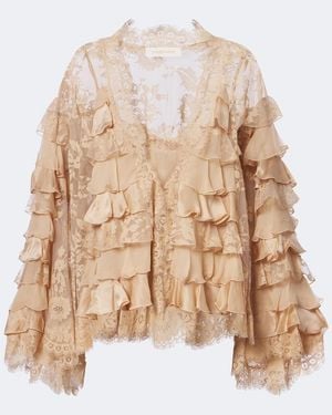 Zimmermann Valiant Lace-Trimmed Ruffled Silk Blouse - Natural