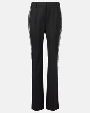Nina Ricci Lace-Trimmed Wool Straight Trousers - Black