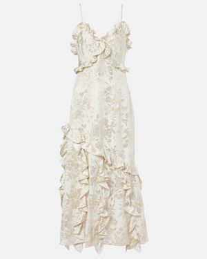 Markarian Calandra Ruffled Floral Jacquard Midi Dress - White