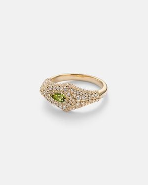 STONE AND STRAND Shield 14Kt Ring With Diamonds And Tourmaline - White