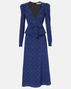 Alessandra Rich Tartan Silk Midi Dress - Blue