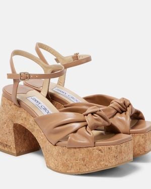 Jimmy Choo Heloise 95 Leather Platform Sandals - Metallic