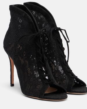 Gianvito Rossi Suede-Trimmed Lace Court Shoes - Black
