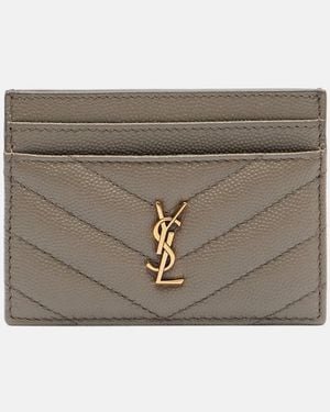 Saint Laurent Cassandre Matelasse Leather Card Holder - Natural