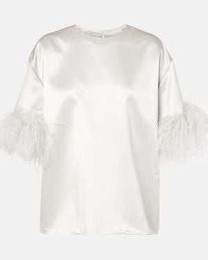 Valentino Feather-Trimmed Silk Satin Top - White