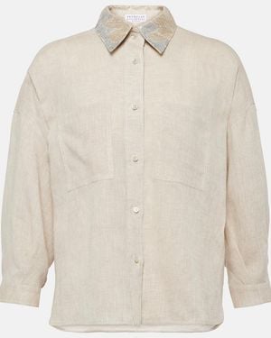 Brunello Cucinelli Embellished Linen Shirt - White