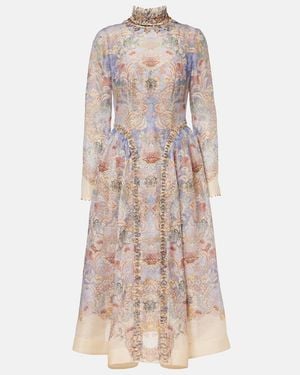 Zimmermann Rebellion Linen And Silk Midi Dress - Multicolor
