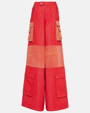 DIDU High-Rise Wide-Leg Cotton Trousers - Red