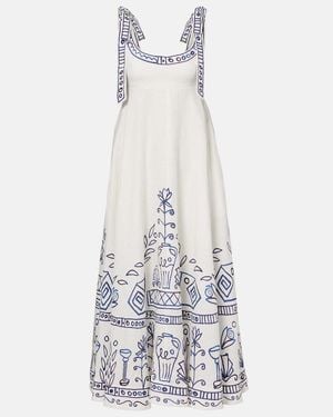 ALÉMAIS X Lrnce Leela Printed Linen Maxi Dress - White