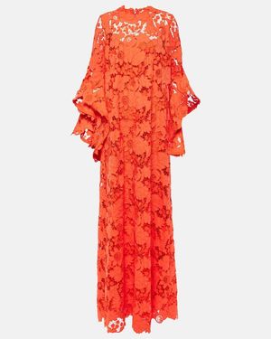 Oscar de la Renta Floral Lace Kaftan - Red