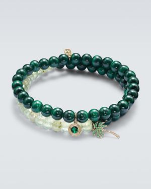 Sydney Evan 14Kt (585/1000) Set Of 2 Bracelets With Emeralds And Diamonds - Green