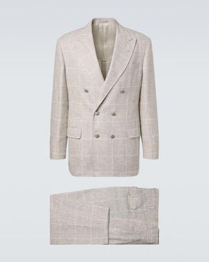 Brunello Cucinelli Prince Of Wales Check Linen-Blend Suit - Natural