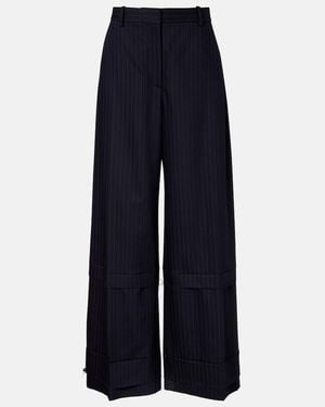 KHAITE Linden Pinstripe High-Rise Wide-Leg Pants - Blue