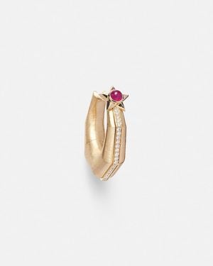 Marie Lichtenberg Pendiente Individual Baba Medium De Oro De 18 Ct Con Diamantes Y Rubi - Blanco