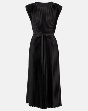 JOSEPH Volta Belted Plisse Satin Midi Dress - Black