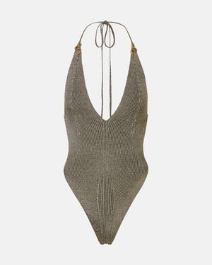 Roberto Cavalli Embellished Halterneck Lame Bodysuit - Metallic