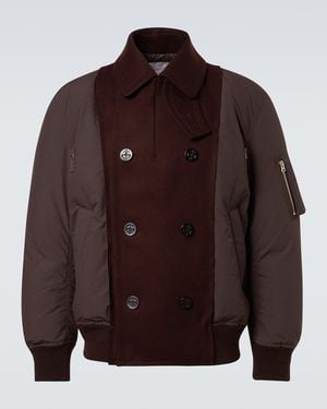 Sacai Double-Breasted Wool Puffer Jacket - Brown