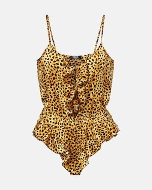Versace Leopard-Print Silk Satin Bodysuit - Multicolour