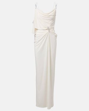 Coperni Draped Embellished Jersey Maxi Dress - White