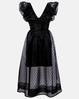 Ganni Polka-Dot Organza Midi Dress - Black