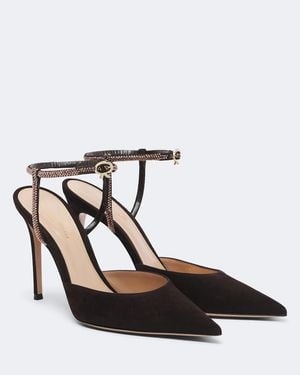 Gianvito Rossi Verzierte Slingback-Pumps Aus Veloursleder - Schwarz