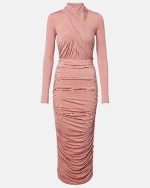 Balmain Ruched Jersey Midi Dress - Pink