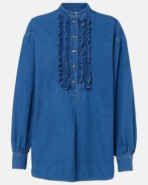 Valentino Ruffled Denim Blouse - Blue