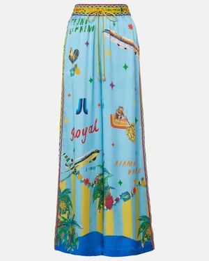 ALÉMAIS All Aboard Silk Satin Wide-Leg Trousers - Blue
