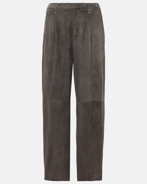 Brunello Cucinelli Suede Straight Trousers - Grey