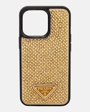 Prada Embellished Leather Iphone 13 Pro Case - Metallic