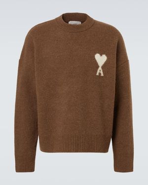 Ami Paris Alpaca And Wool-Blend Jumper - Brown