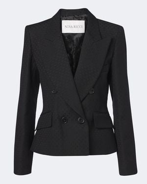 Nina Ricci Jacquard Wool-Blend Double-Breasted Blazer - Black