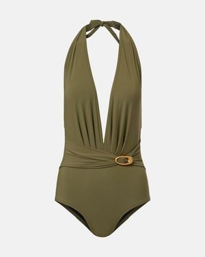 Karla Colletto Solid Embellished Swimsuit - Green