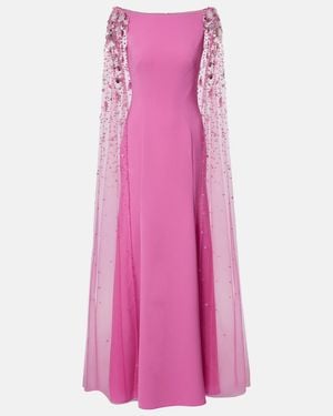Jenny Packham Bittersweet Beaded Caped Gown - Pink