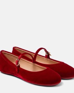 Gianvito Rossi Carla Velvet Mary Jane Flats - Red