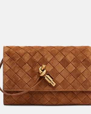 Bottega Veneta Andiamo Intrecciato Mini Suede Crossbody Bag - Brown