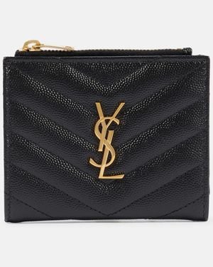 Saint Laurent Monogram Logo Zipped Leather Wallet - Black